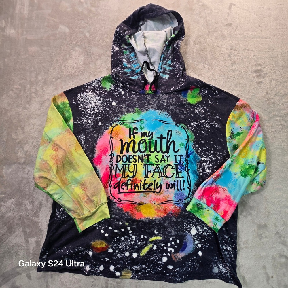 SHEIN Curve Graphic Hoodie 3XL Black Rainbow Tie Dye Sassy Quote Sweatshirt
